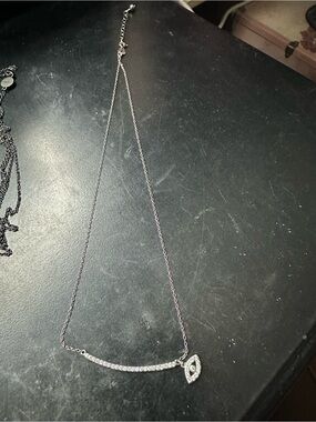 Elegant Sterling Silver Crystal Bar Necklace with Eye Charm- not FR stamped